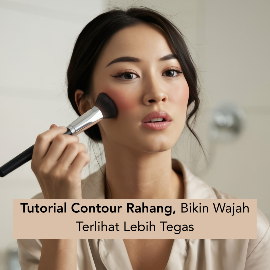 Seorang wanita sedang blending contour di wajahnya